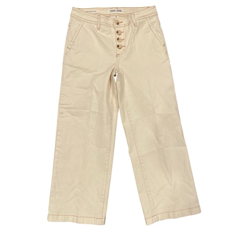 Tribal Ivory Wide Leg Crop Jeans Size 0